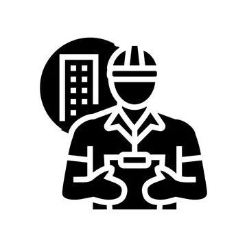 Engineer construction worker glyph icon vector illustration Stock Illustration