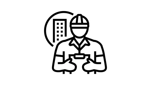 Engineer construction worker line icon animation Stock Footage 326136645