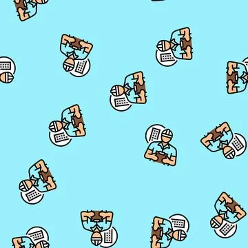 Engineer construction worker vector seamless pattern Stock Illustration