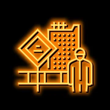 Engineer on construction yard neon glow icon illustration Stock Illustration