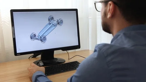 Engineer, Constructor, Designer in Glasses Working on a Personal Computer Video stock 106031837