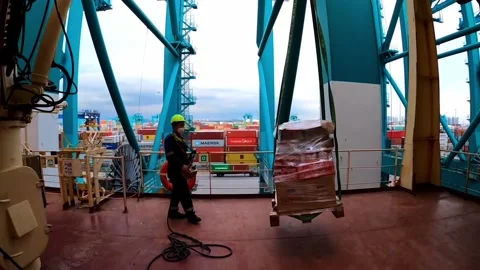 Engineer control loading Container from Cargo freight ship. Stock Footage 205367538