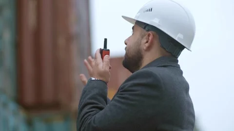 Engineer control loading Container in container yard area to Cargo freight ship Stock Footage 306217535