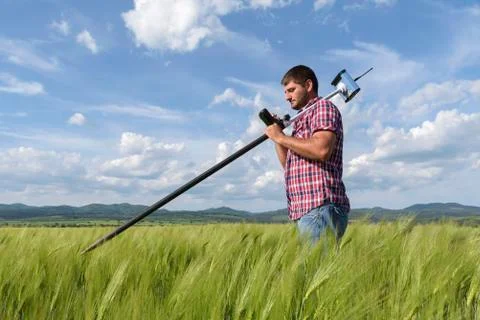 Engineer Controller Wheat Field Geodesy Stock Photos