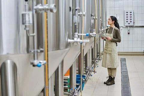 Engineer controlling the process of brewery Stock Photos