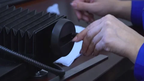 Engineer Controls Detail Quality under Microscope. Quality control of drill Stock Footage 171776433