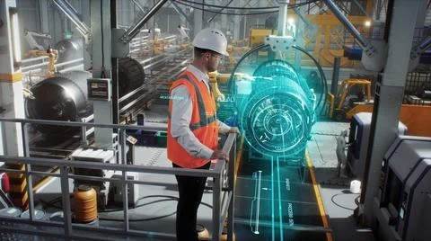 Engineer controls the technical process Stock Photos
