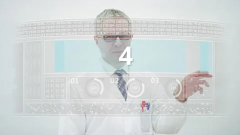 Engineer counts to 6 on a modern computer screen Stock Footage 143186569