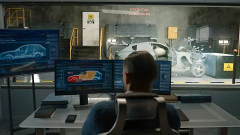 Engineer in crash test lab Stock Photos
