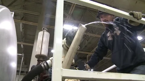 Engineer creating artificial ice for testing runway in Alaska Stock Footage 84389395