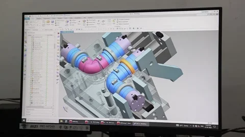 An engineer is creating in NX software in 3d Dini Patton 3D, computer Stock Footage 251634579