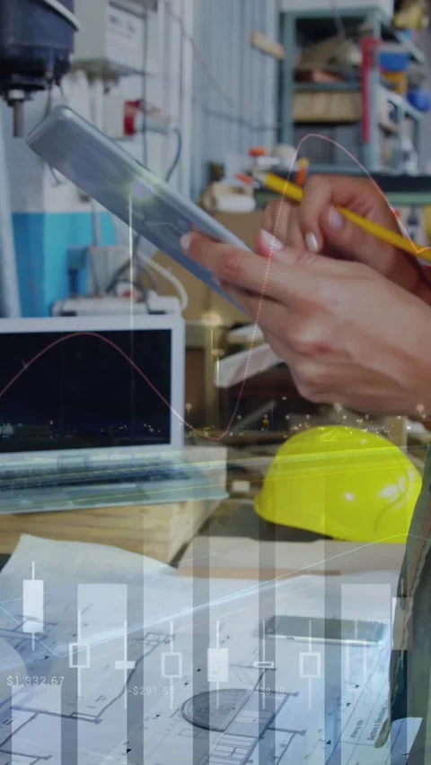 Engineer creating plans in the shop 4k Stock Footage 341658319