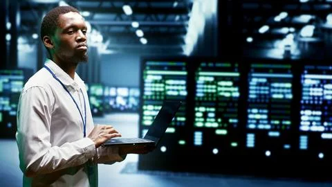 Engineer in crypto mining facility Stock Photos