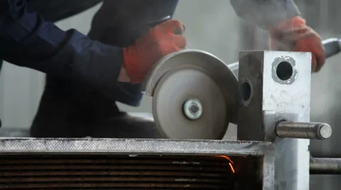 Engineer cuts metal Stock Footage 68030647