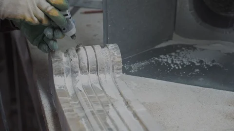 Engineer cutting marble plate for decorative home fireplace 스톡 동영상 99039103