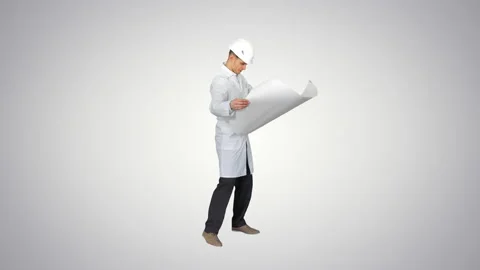 Engineer dancing with a blueprint being in a good mood on gradient background. Stock Footage 130707254