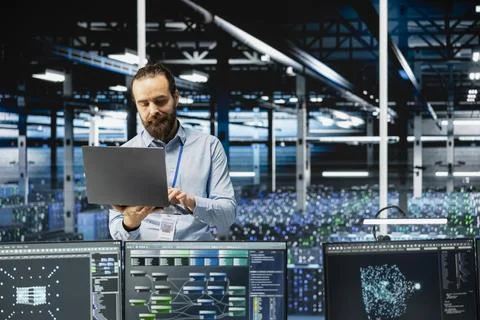 Engineer in data center configuring hardware specifically optimized for AI tasks Stock Photos