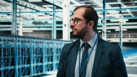 Engineer in data center offering enterprise solution for cloud storage companies Stock Footage 329652200