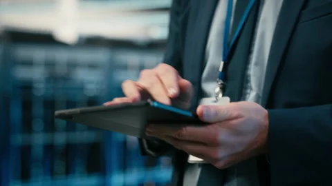 Engineer in data center offering enterprise solution for cloud storage companies Stock Footage 329945079