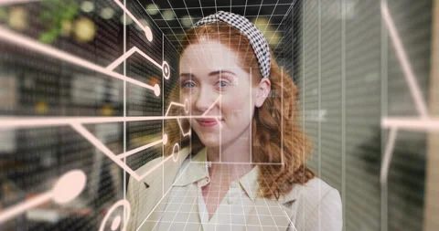 Engineer in datacenter watching wireframe cube appearing animating lit circuits Stock Footage 315485877