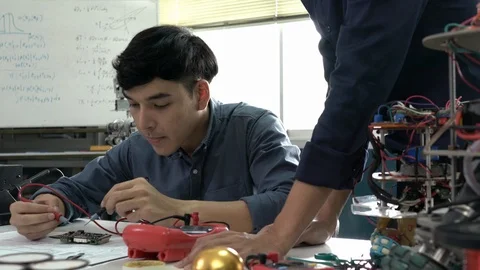 Engineer design and developing microchip electronic of robot in modern lab. Stock Footage 112987730