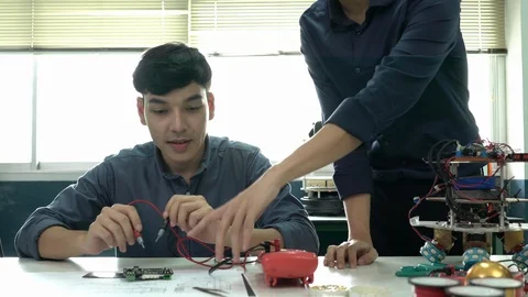 Engineer design and developing microchip electronic of robot in modern lab. Stock Footage 112987911