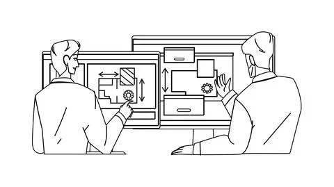 Engineer Design Apartment Plan Together Vector Stock Illustration
