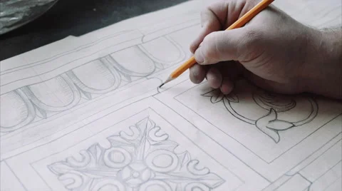 Engineer designer draw architect blueprint with pencil , close up 스톡 동영상 68075428