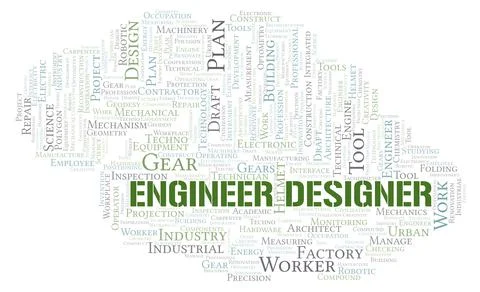 Engineer Designer typography word cloud create with the text only Stock Illustration