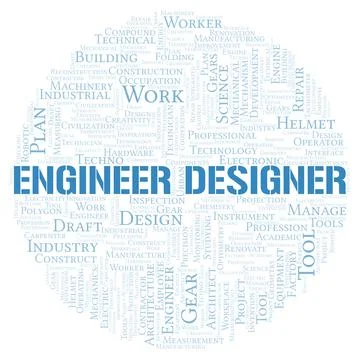 Engineer Designer typography word cloud create with the text only Stock Illustration