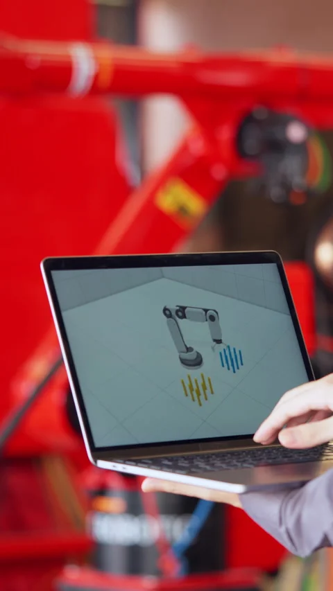 Engineer Designing Robot Arm on Laptop Stock Footage 280744999