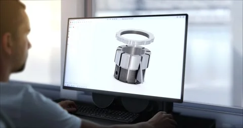 An engineer designs machine components on a computer using CAD software at .. Video stock 245220113