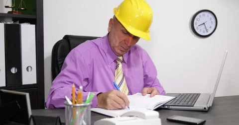 Engineer Desk Office Compare Laptop Document Agenda Notes Preparing Payment Day Stock-Footage 50943575