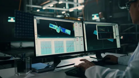 Engineer Develop Satellite on Computer 動画素材 150376484