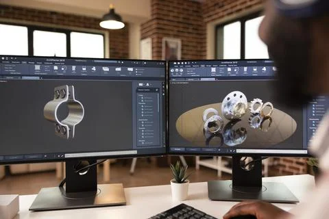 Engineer develops metal components with 3D modeling software 写真素材