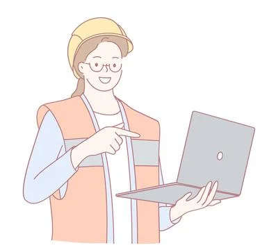 An engineer diligently working on a laptop while dressed in essential Stock Illustration