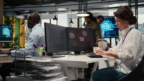 Engineer disappointed after noticing critical error in machine learning code Stock Footage 323239411