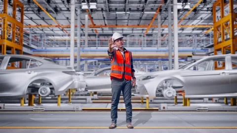 Engineer Disapproving With No Hand Sign In Car Factory Stock Footage 331579551