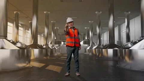 Engineer Disapproving With No Index Finger Sign at Beer Plant Stock Footage 332545829