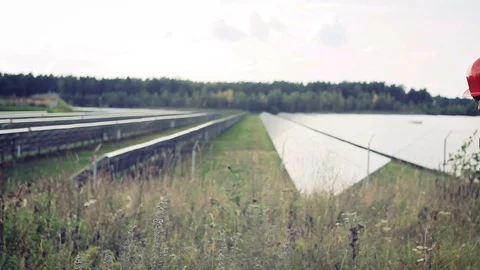 Engineer discusses with a man the work of the solar battery Stock Footage 94609195