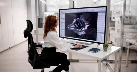Engineer Doing 3D CAD Model Design On Computer Foto stock