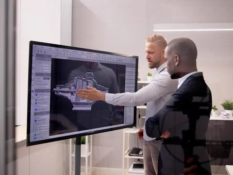 Engineer Doing 3D CAD Model Design On Computer Stock Photos