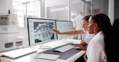 Engineer Doing 3D CAD Model Design On Computer Foto stock