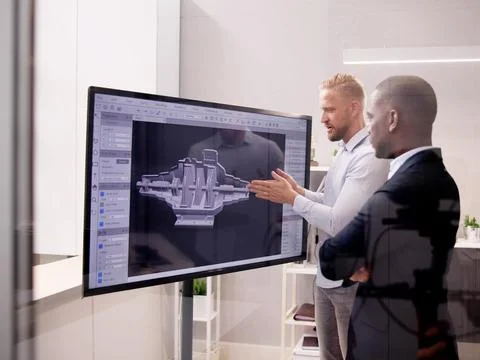 Engineer Doing 3D CAD Model Design On Computer Foto stock