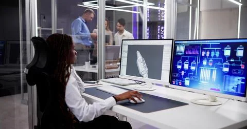 Engineer Doing 3D CAD Model Design On Computer Foto stock