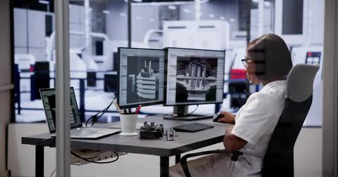 Engineer Doing 3D CAD Model Design On Computer Foto stock