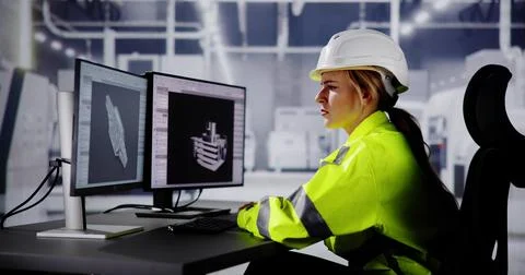 Engineer Doing 3D CAD Model Design On Computer Foto stock