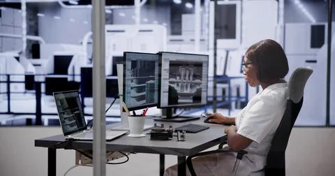 Engineer Doing 3D CAD Model Design On Computer Foto stock