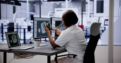 Engineer Doing 3D CAD Model Design On Computer Stockfoto's