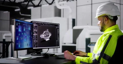 Engineer Doing 3D CAD Model Design On Computer 写真素材